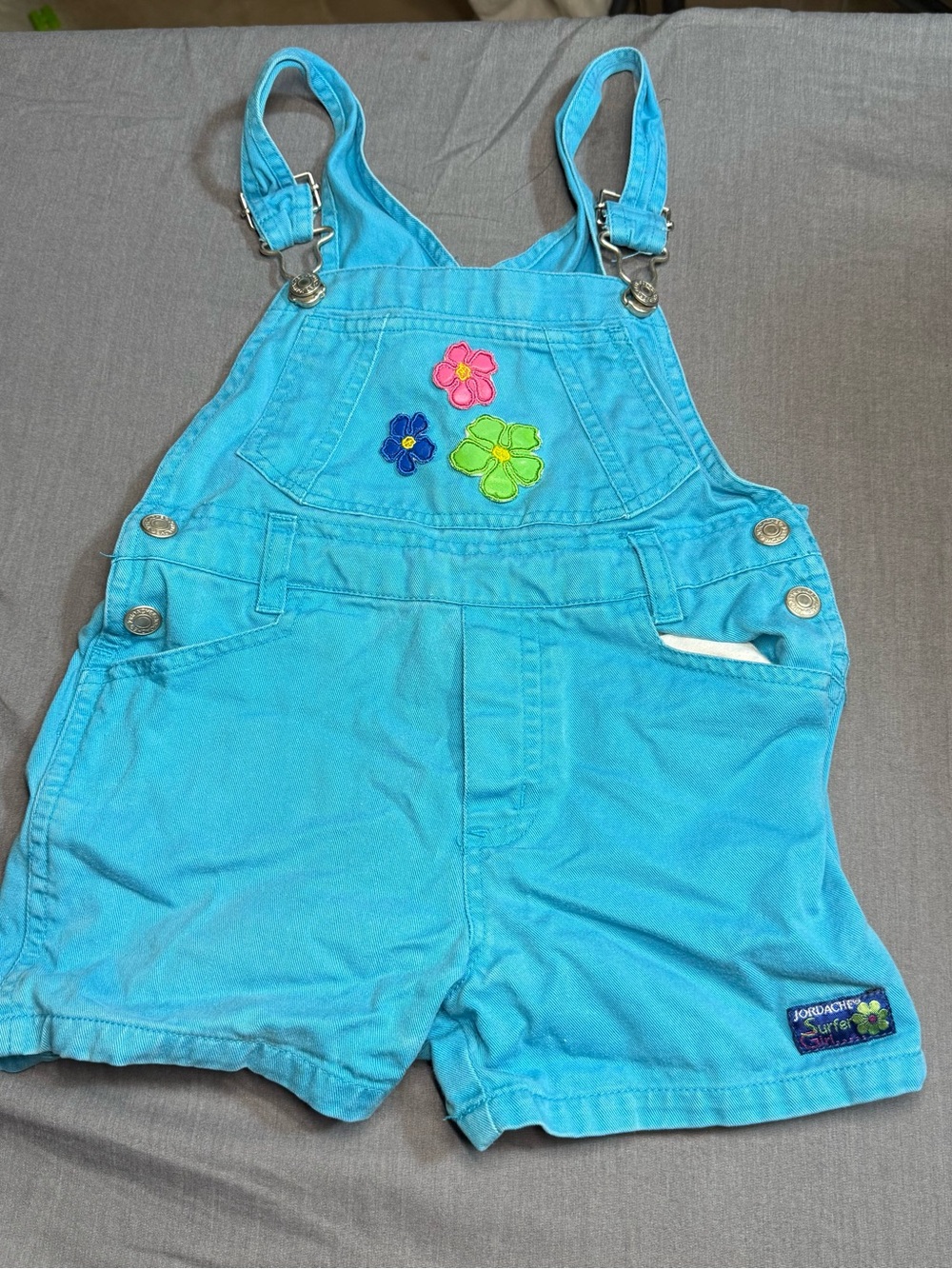 Vintage Jordache Turquoise Floral Girls' Short Overalls